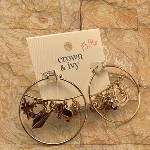 Crown & Ivy Gold Charm Hoop Earrings